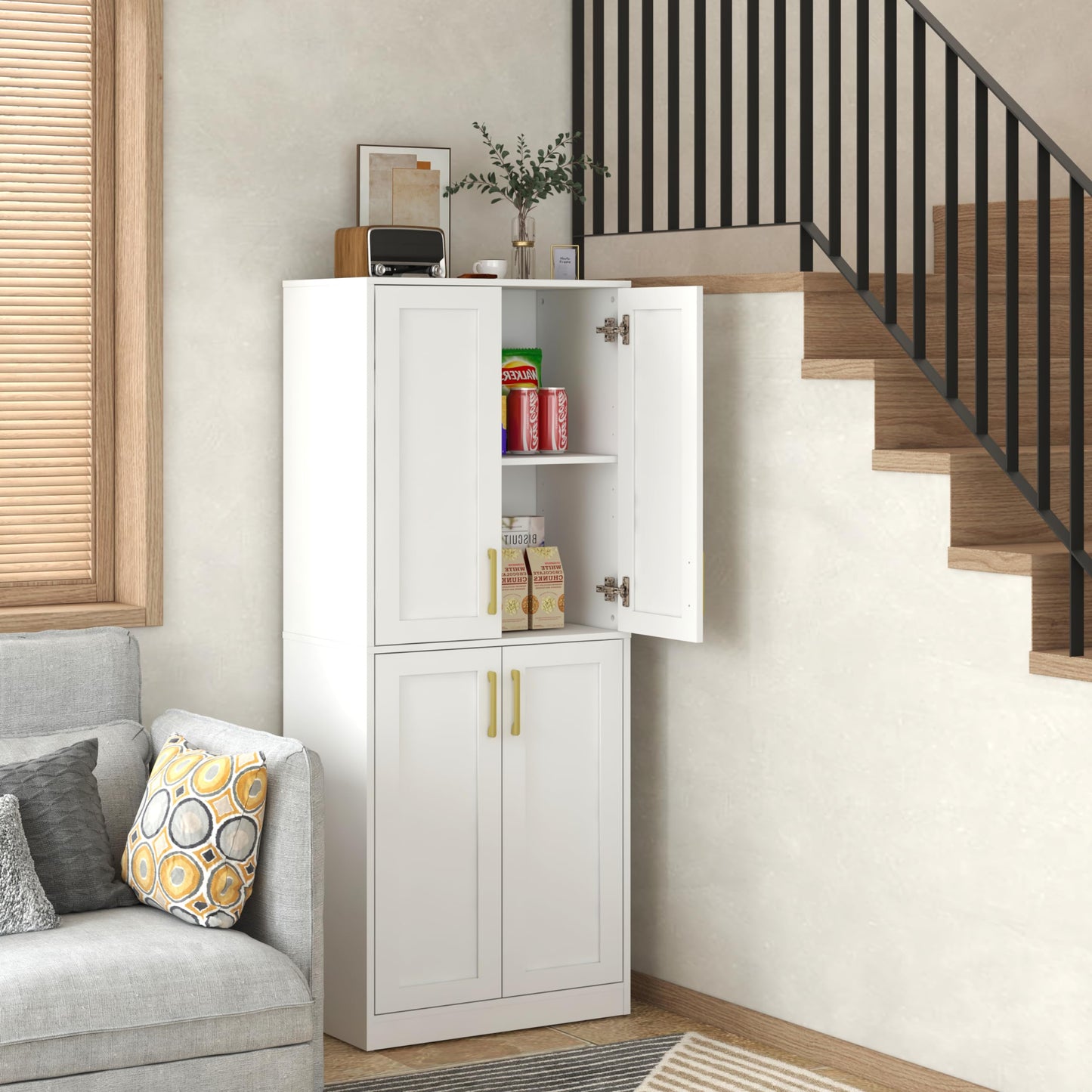 Hamesen Storage Cabinet, Kitchen Pantry with Doors & Shelf, Tall Storage Cabinet for Bathroom, Living Room, Entryway,White