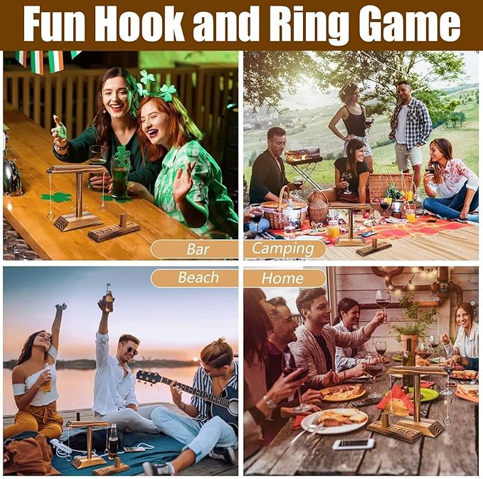 Hook and Ring Game with Shot Ladder, Ring Toss Game for Adults, Wooden Ring Hook Tossing Game Yard Games, Indoor Outdoor Games for Adults Party