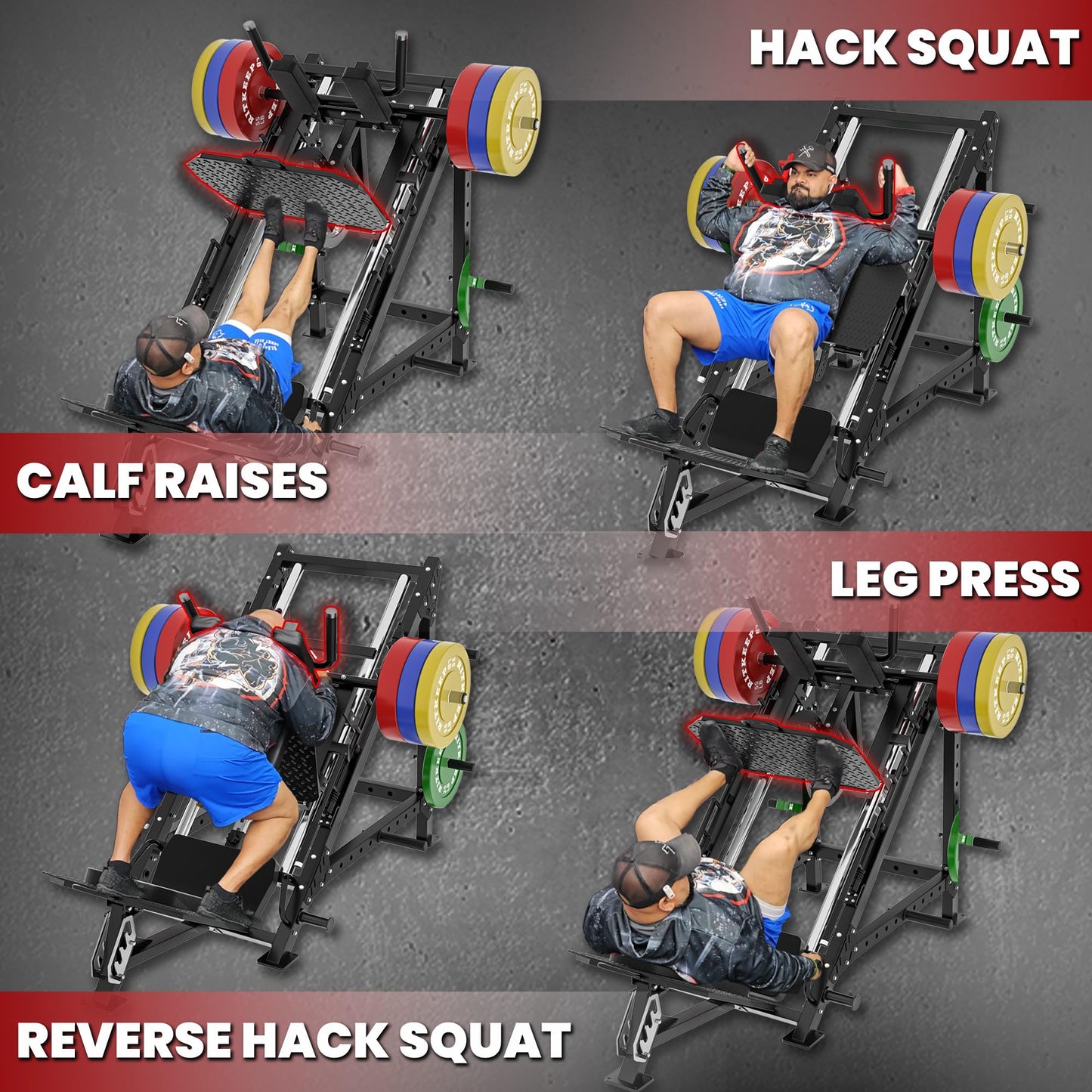 RitKeep A10 Adjustable Leg Press Hack Squat Machine, Reinforced Steel 2200LB 4-in-1 Home Gym Equipment for Leg Press, Hack Squat, Reverse Squat & Calf Raise with 4 Weight & 6 Storage Posts