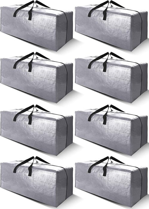 Cosy Family Extra Large Moving Bags - 8 Pack with Backpack Straps & Strong Handles (40 Gal, Silver)