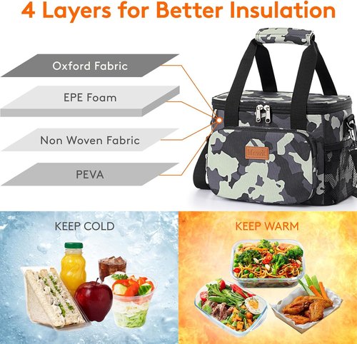 Lifewit Insulated Lunch Bag - Soft Cooler Tote for Adults | Camouflage, 12-Can Capacity (9L)