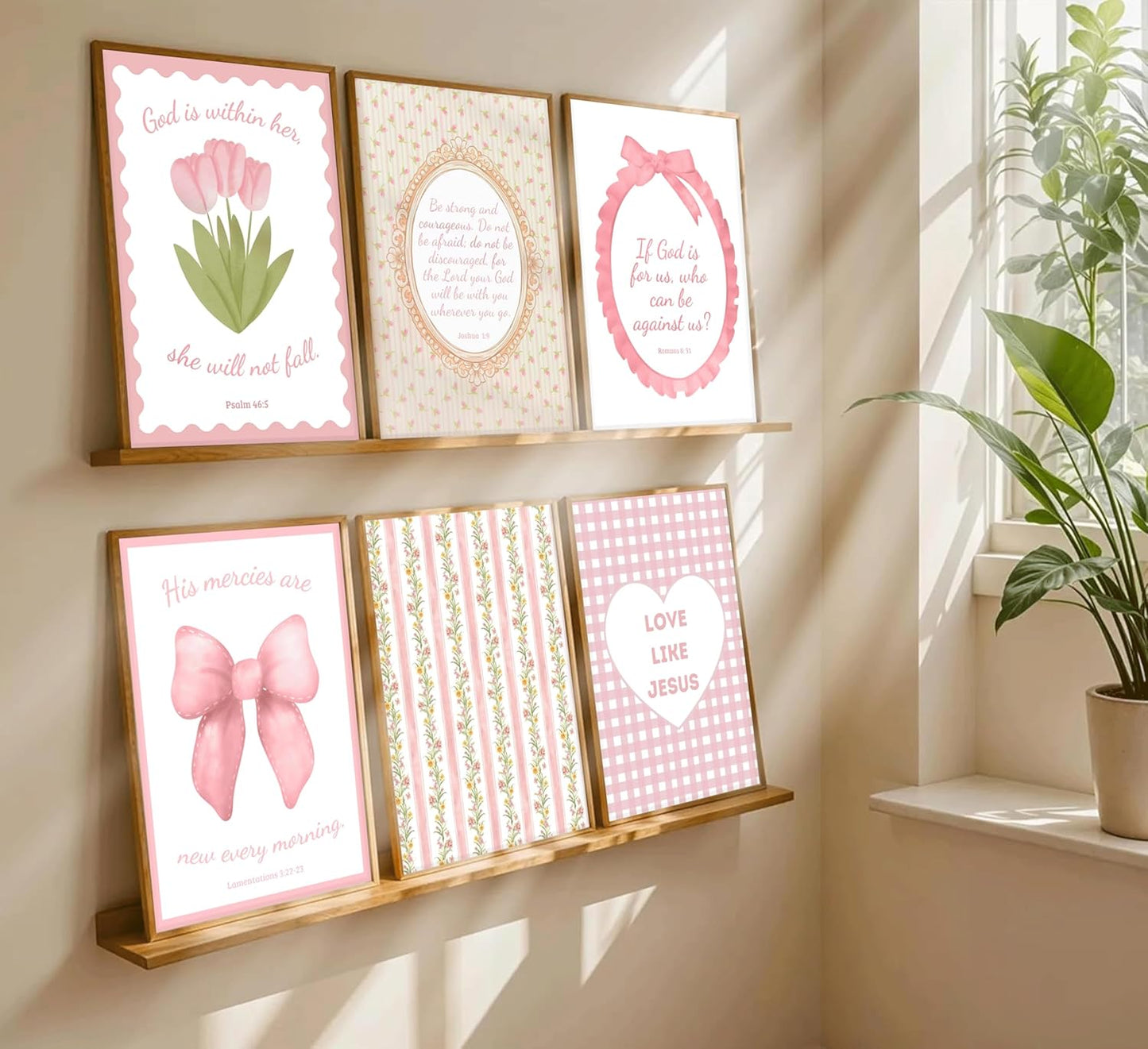 Skiennix 6Pcs Pink Bible Verses Wall Art - Trendy Floral Scripture Prints for Girls' Room | 8x10in Unframed