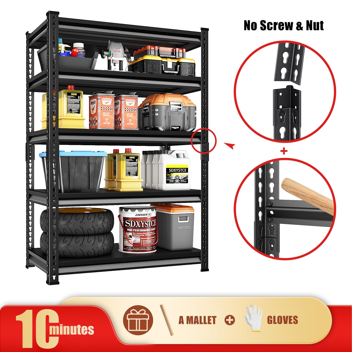 SDXYSTCE Garage Shelving Heavy Duty, 2200 Lbs Loads Garage Storage Shelves Heavy Duty, 5-Tier Metal Shelving Units and Storage for Basement, Retiple Tanks,40''Wx18 Dx72 H,Black