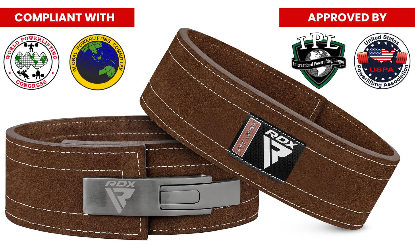 RDX Powerlifting Belt for Weight Lifting, Approved by IPL and USPA, Lever Buckle Gym Training Leather Belt 10mm Thick 4 inches Lumbar Back Support Men Women Bodybuilding Deadlifts (Brown White, XL)