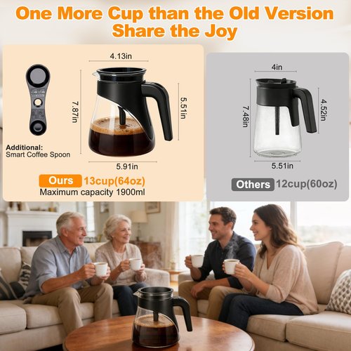 13-Cup Glass Coffee Pot Replacement for Ninja CM300 CM371 CM400 CM401 CFP101 CFP301 CFP307 CP301 CF091 CFN601, Coffee Maker Carafe with Brew-Through Lid & Sturdy Handle