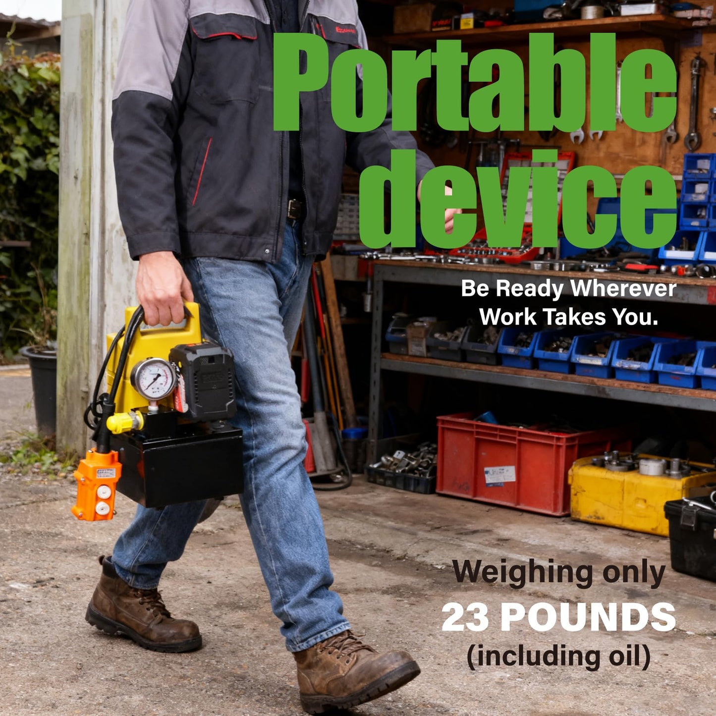 20V Battery Hydraulic Pumps 10000 PSI 800W Electric Pumps Power Pack Unit 0.4 US Gal Capacity, 6.5 ft Oil Pipe, Single-Acting Solenoid Valve with Handheld Switch for Punching/Bending/Jack