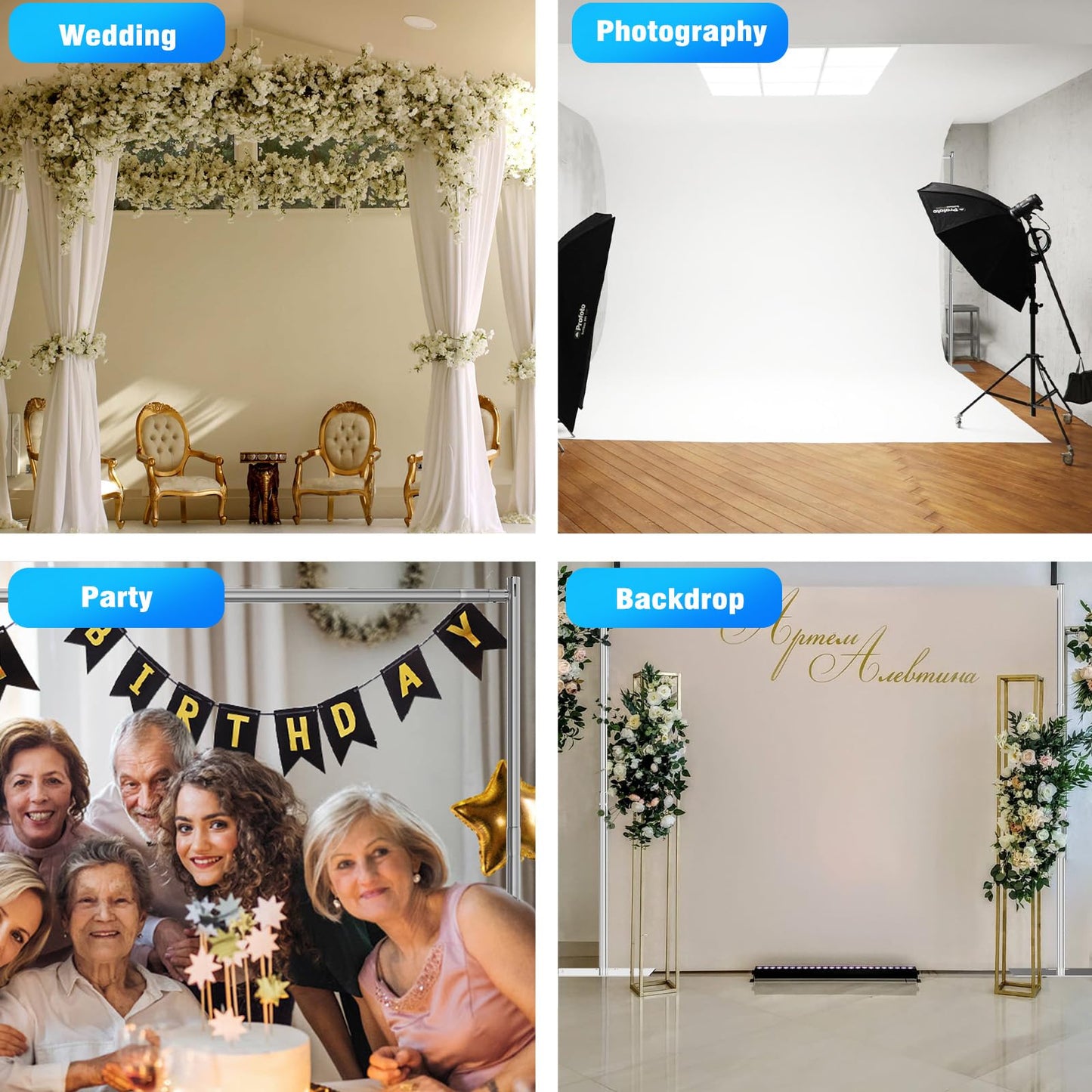 OPYRET Pipe and Drape Backdrop Stand Kit Backdrop Stand For Parties 10ftx10ft Adjustable Photo Backdrop Stand Heavy Duty Background Stand for Wedding Banquet Decorations Silvery