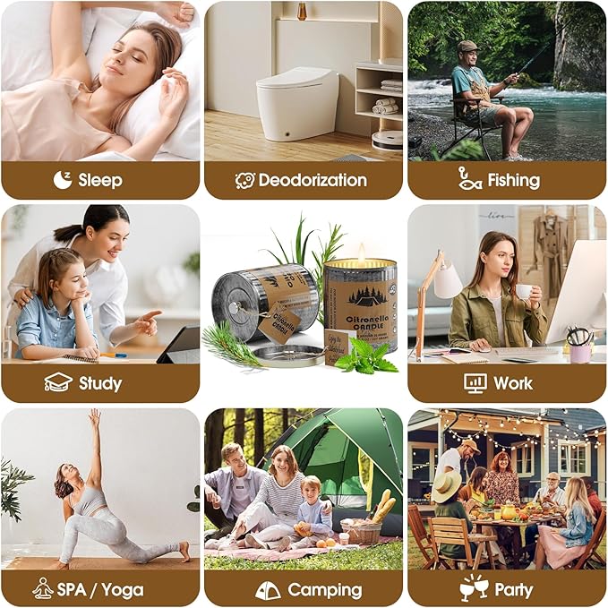 Citronella Outdoor Candle Set | 2-Pack 454g 80H Burn Time | Pure Soy Wax Jar Tin Outdoor Safety Candles for Camping Courtyard Garden | Smokeless Lemongrass Candles Gift for Men&Women