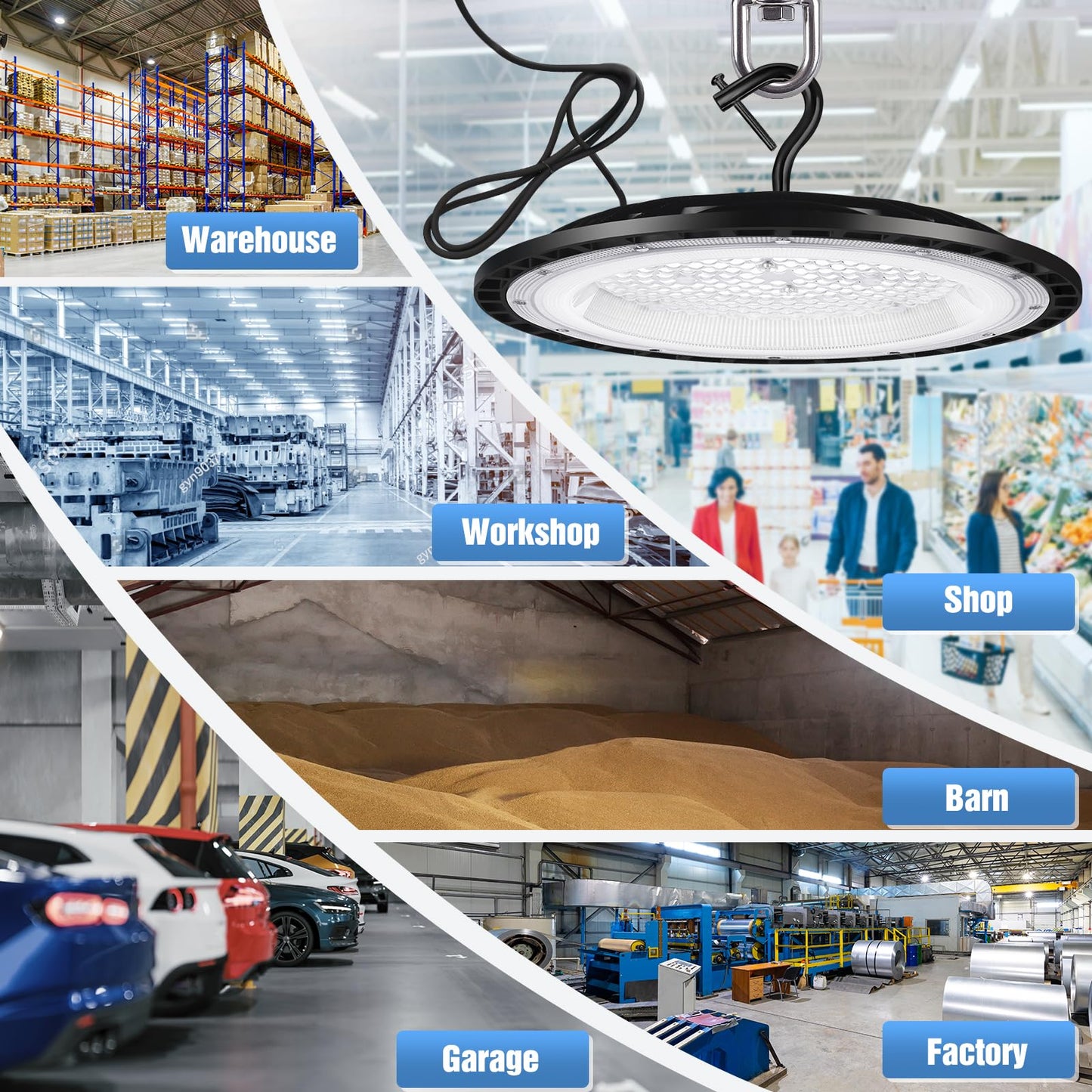 YANYCN 12 Pack 200W UFO LED High Bay Lights,120VAC IP66 Waterproof,30800LM 5000K Daylight, 850W MH/HPS with Plug Commercial Bay Lighting for Barn,Gym,Factory,Warehouse,Shop,Workshop,Gym