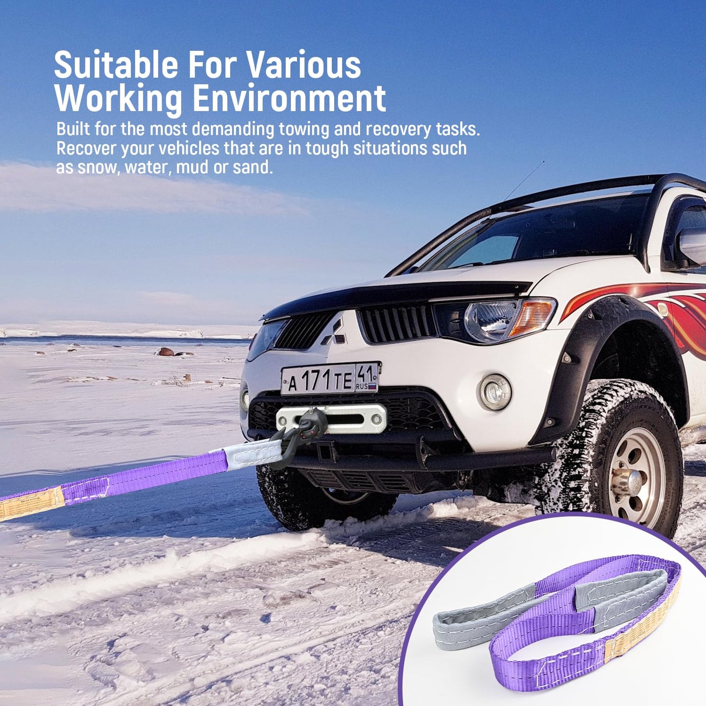 2-PCS 5:1 Safety Factor 1" X3.3' Lifting Slings 2204 lbs Webbing Sling 2 ply Polyester Lifting Strap with Twisted Eye & Eye for Industrial Shop Use, Hoist, Tree Stumps, Heavy Duty Cargo, Purple