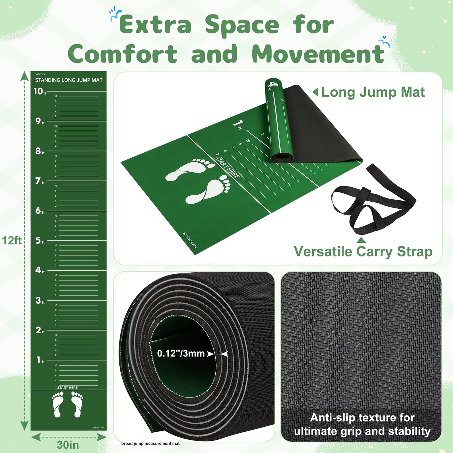 Standing Long Jump Mat, Broad Jump Measurement Mat for Training and Testing, Non Slip Jumping Measurement Tool for Gym, School PE and Track Practice