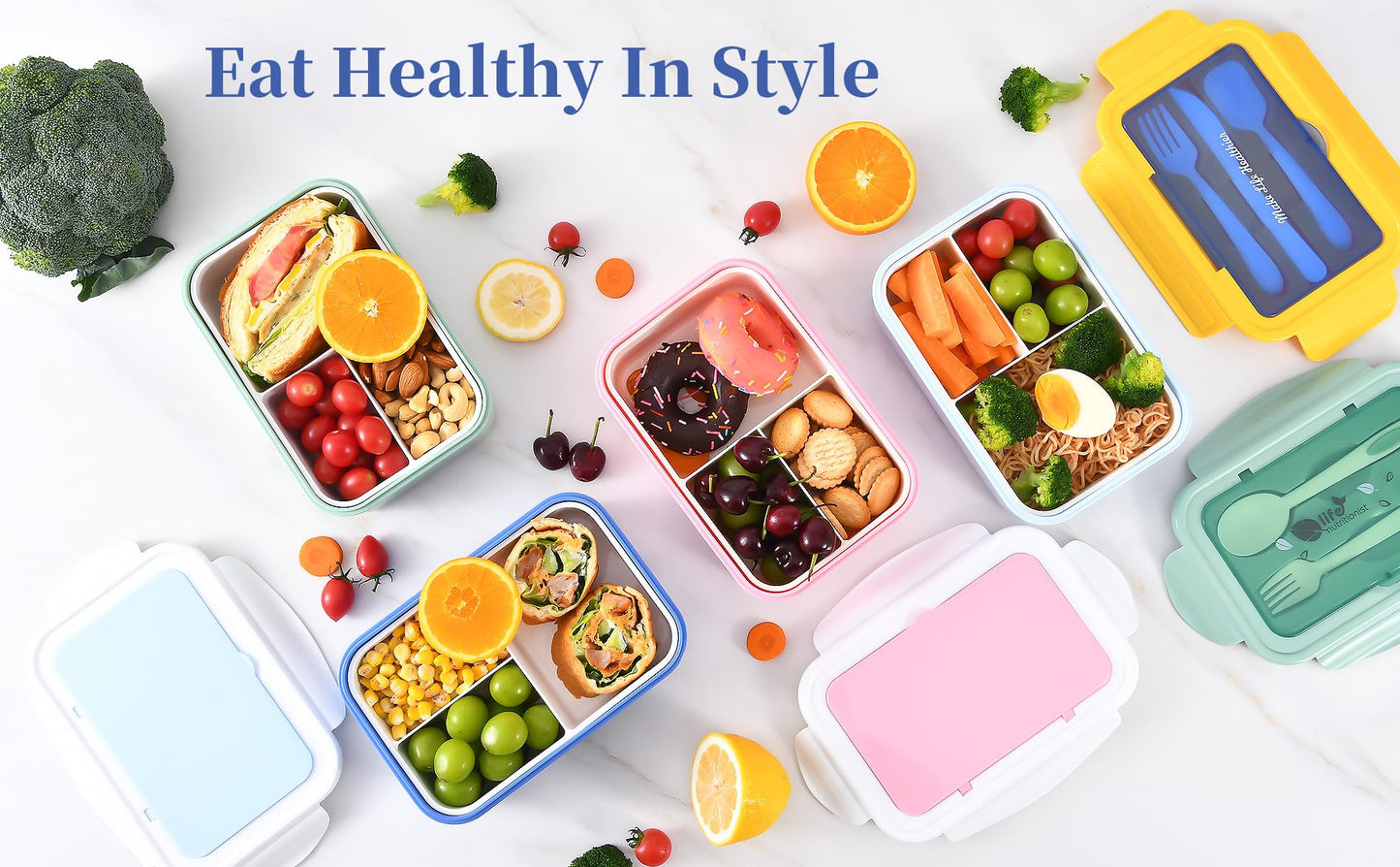 UPTRUST Bento Lunch container For Kids, Bento adult box With 3 Compartment. Leak-proof, Microwave safe, Dishwasher Safe, Freezer Safe,Meal Fruit Snack Packing Box(Spoon&Fork included) (Green)