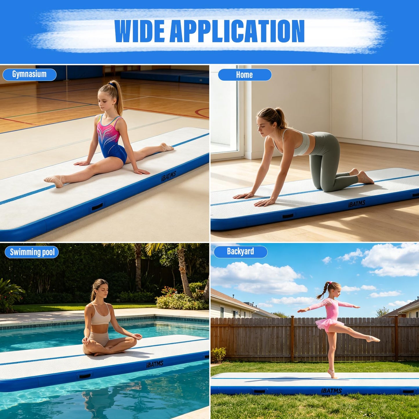 IBATMS Air Track Tumbling Mat 10ft 13ft 16ft 20ft, Inflatable Gymnastics Mat, Tumble Track with Electric Air Pump for Outdoor Indoor Home Gym Cheerleading Training