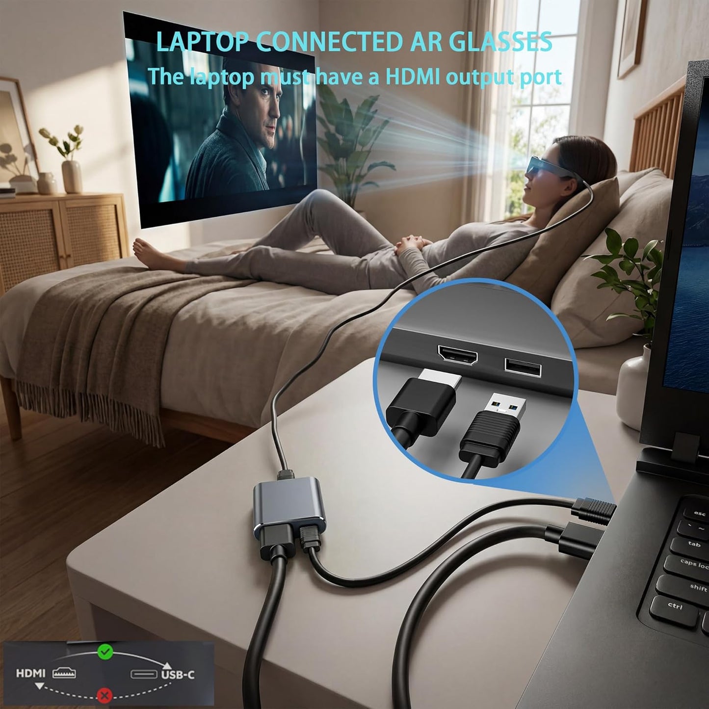 KIHENG 4K 60Hz 2, PS4/5, HDMI to USB-C Adapter, HDMI to Type C Adapter for XREAL One/Viture/RayNeo Air/Rokid AR Glasses