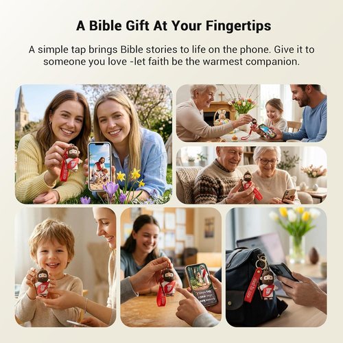 FaithTag Mini Jesus Figurine | Cute 3.2in NFC Keychain - Interactive Bible Stories & Gifts for Kids and Women