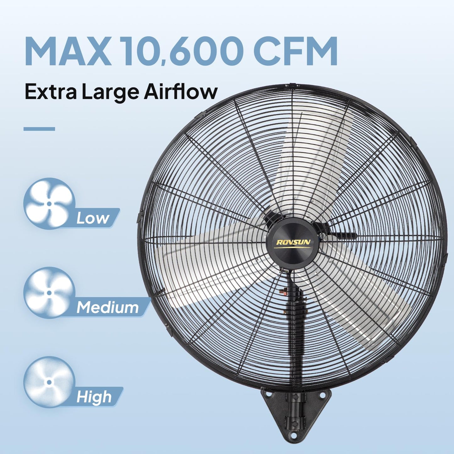 ROVSUN 30 Inch Industrial Wall Mounted Fan, Max 10600 CFM High Velocity Wall MountFan w/ 3 Speed Settings, Aluminum Blade & Dual Ball Bearing Motor, for Garage, Gym, Patio