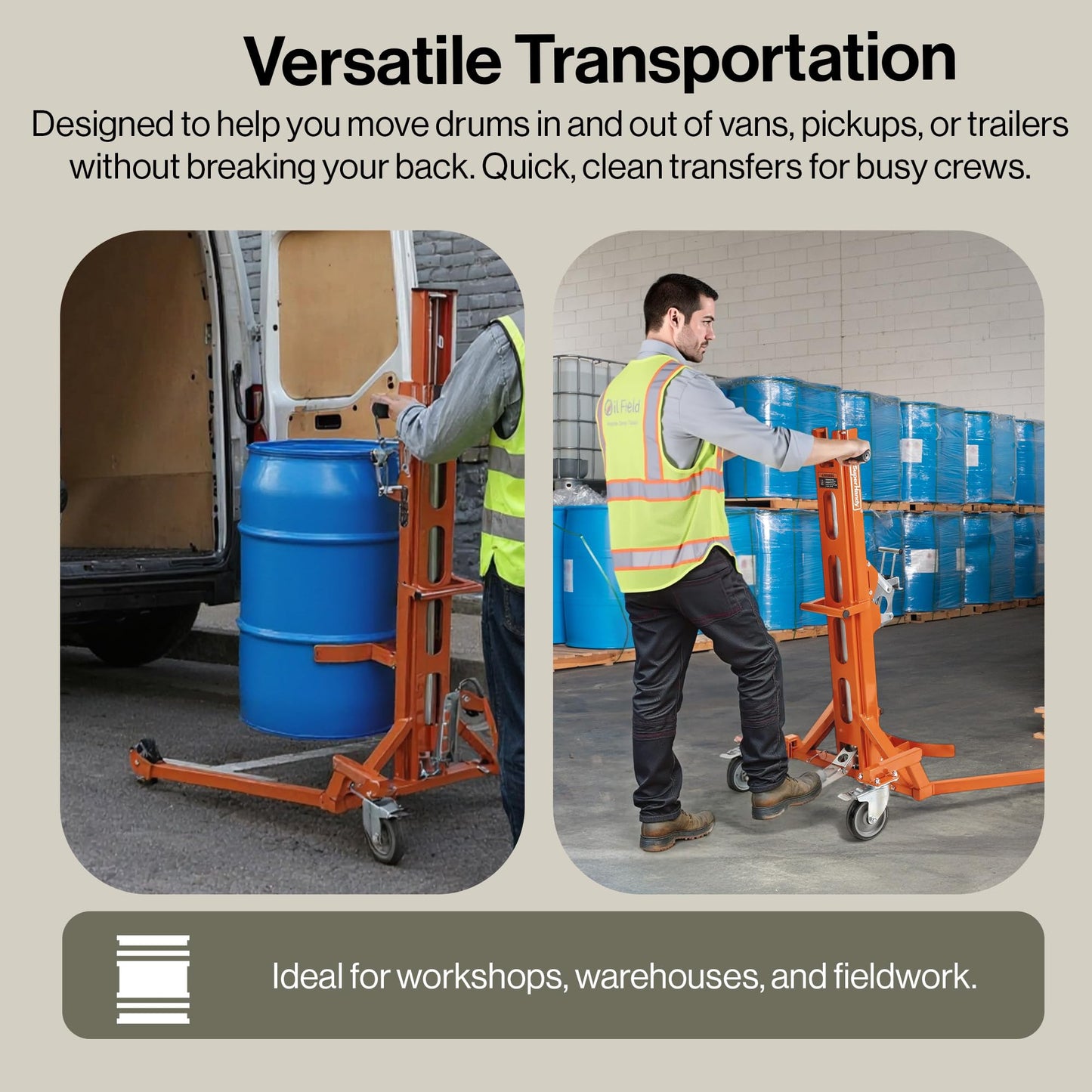SuperHandy Hydraulic Drum Lift for 55-Gallon Drums – Heavy-Duty Barrel Lifter, 550 LB Capacity, Easy-to-Use Drum Handler with PU Wheels for Warehouse & Industrial Use