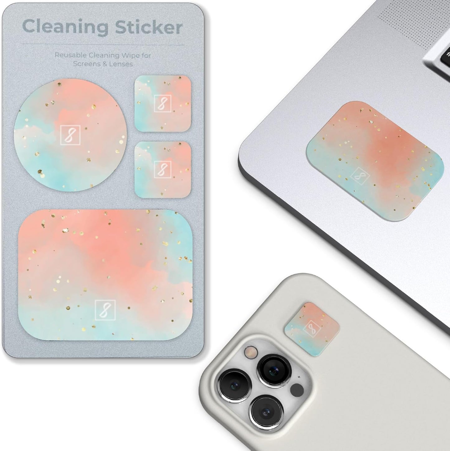 SleekStrip 1PK (4PCS) Portable Cleaning Sticker Pad Reusable Screen Cleaner Wipes Lens Cleaner Wipes for Phone iPad Car