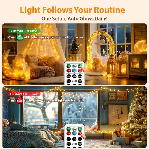 HXWEIYE Rechargeable Fairy Lights with Remote & DIY Timer, 33ft 100LED Battery Operated Twinkle String Lights, 8 Modes Decor Light for Bedroom Indoor Wedding Dorm Christmas Tree Party (Warm White)