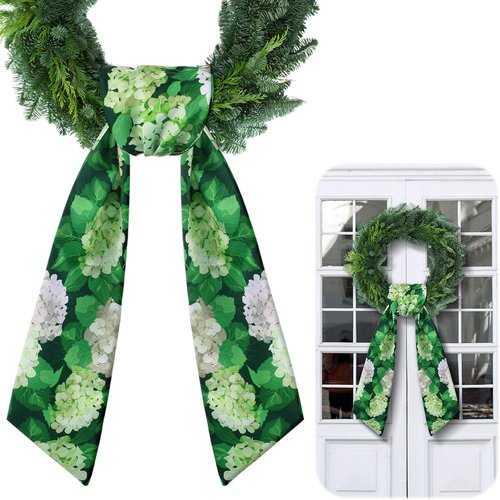 Elegant Wreath Sash - Satin Blank Sashes for Embroidery | Indoor/Outdoor Home Decor (White & Green)