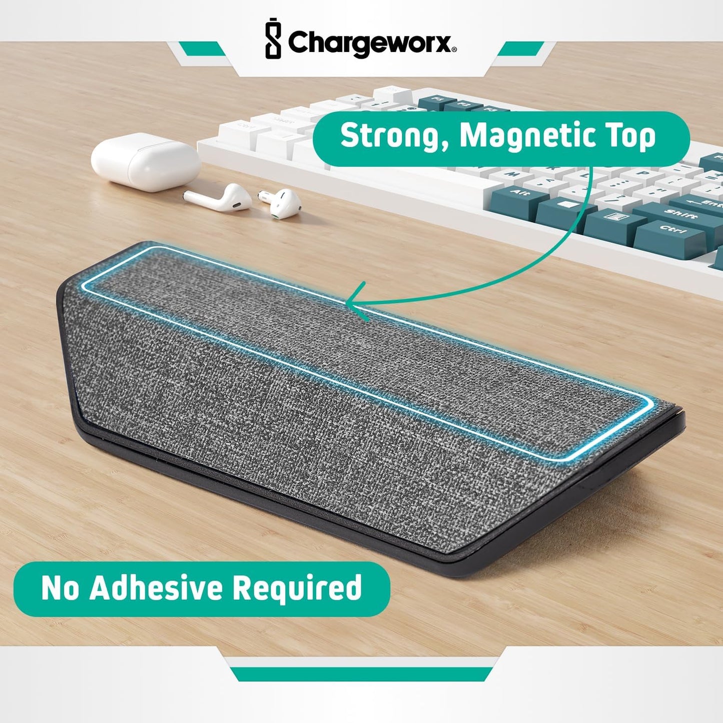 CHARGEWORX 3 Magnetic Cable Organizer Weighted Non-Adhesive Cord Holder with Magnetic Clips for USB-C, Lightning