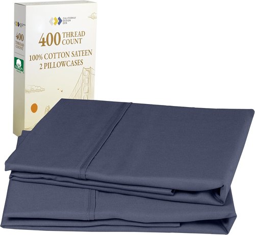 California Design Den King Size Pillowcase Set - 400 Thread Count, 100% Cotton Sateen, Soft Indigo Blue | Set of 2