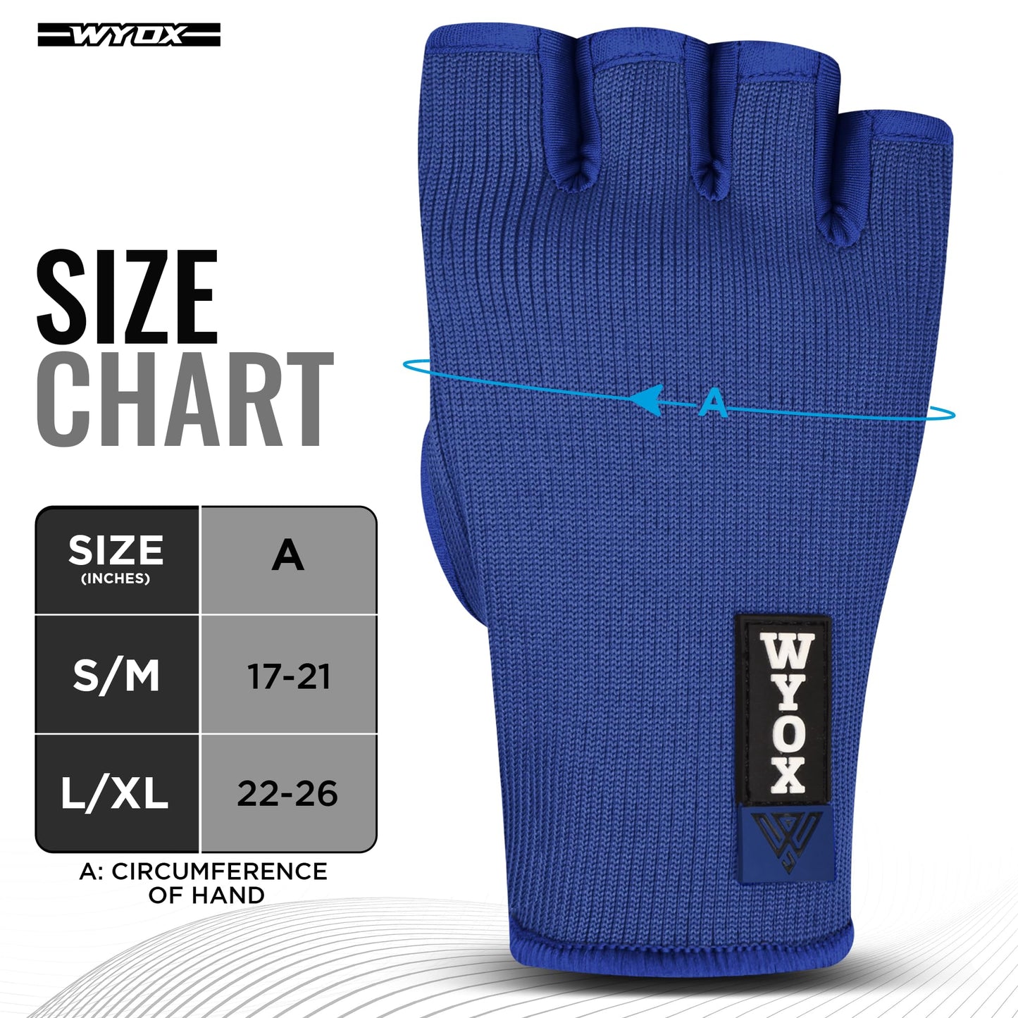 WYOX Inner Glove Hand Wraps for Boxing & Kickboxing — Elasticated Wrist Support, Knuckle Protection for Muay Thai, MMA, Heavy Bag Training (Men & Women)