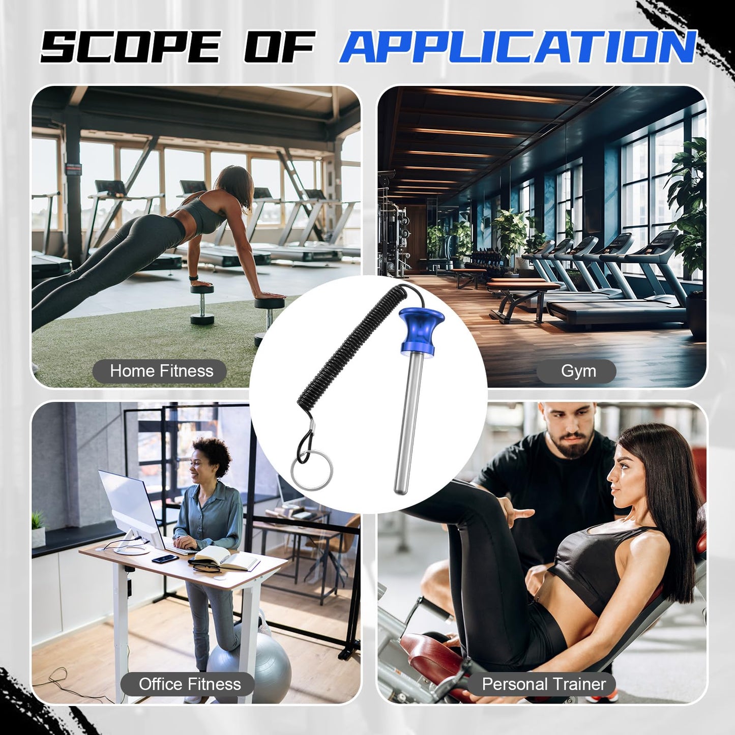Lasnten 4 Pcs Weight Stack Pin Magnetic Universal Gym Weight Pin 0.4 inch Drop Set with Pull Rope for Plate Apertures Above 10.5 mm Heavy Duty (Blue)