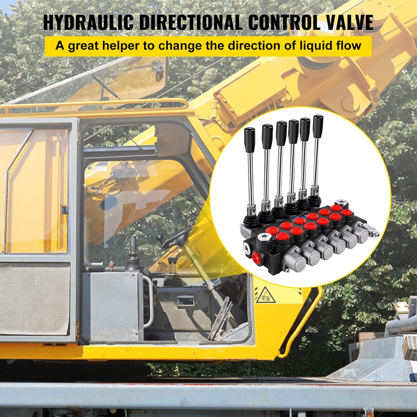 VEVOR Hydraulic Directional Control Valve, 6 Spool Hydraulic Spool Valve, 11 GPM Hydraulic Loader Valve, 3600 PSI Directional Control Valve, Hydraulic Valves and Controls for Tractors Loaders Tanks