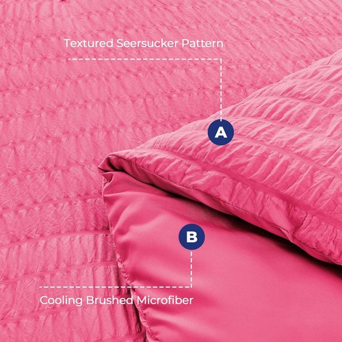 HYMOKEGE Twin Comforter Set - Hot Pink Seersucker 5-Piece Luxury Bedding Set | All-Season Comforter, Sheets & Pillowcase