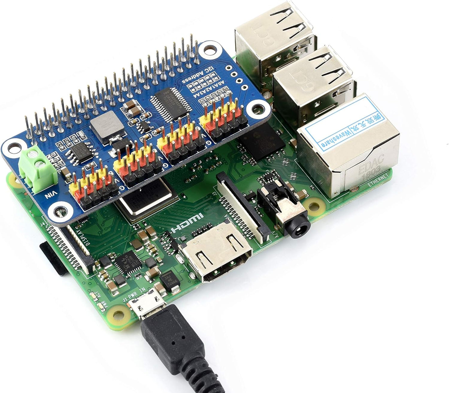 waveshare 3B+ 3B 2B 16 12 I2C Servo Driver Hat for Raspberry Pi Zero WH Zero W Zero Channel PWM Outputs Bit Resolution