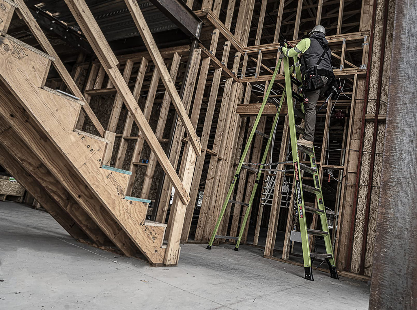 Little Giant Ladders, Sentinel, M12, 12ft A Frame Stepladder/Leaning Ladder, Fiberglass, Type 1AA, 375 lbs Weight Rating, (15912-002) Hi-viz Green
