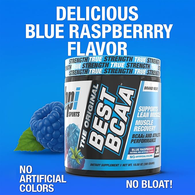 BPI Sports Best BCAA - BCAA Powder - Branched Chain Amino Acids - Muscle Recovery - Muscle Protein Synthesis - Improved Performance ??Hydration ??Blue Raspberry - 60 Servings - 21.12 Oz