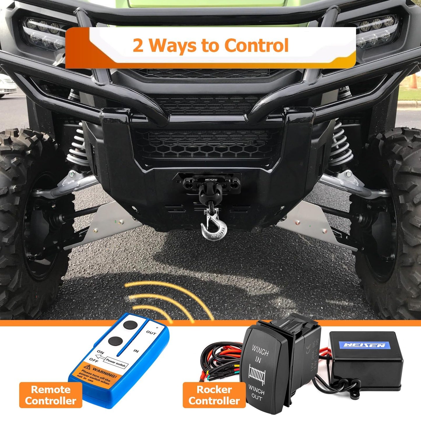 WeiSen 4500lbs Electric Winch with Winch Mount and Rocker Switch Compatible with Honda Pioneer 1000 5 6 2016-2026, w/Hawse Fairlead Synthetic Line and Stopper