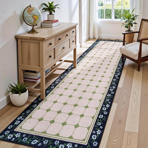 Anidaroel Non-Slip Washable 3x10 Hallway Runner Rug - Soft Floral Design, Stain Resistant, Green