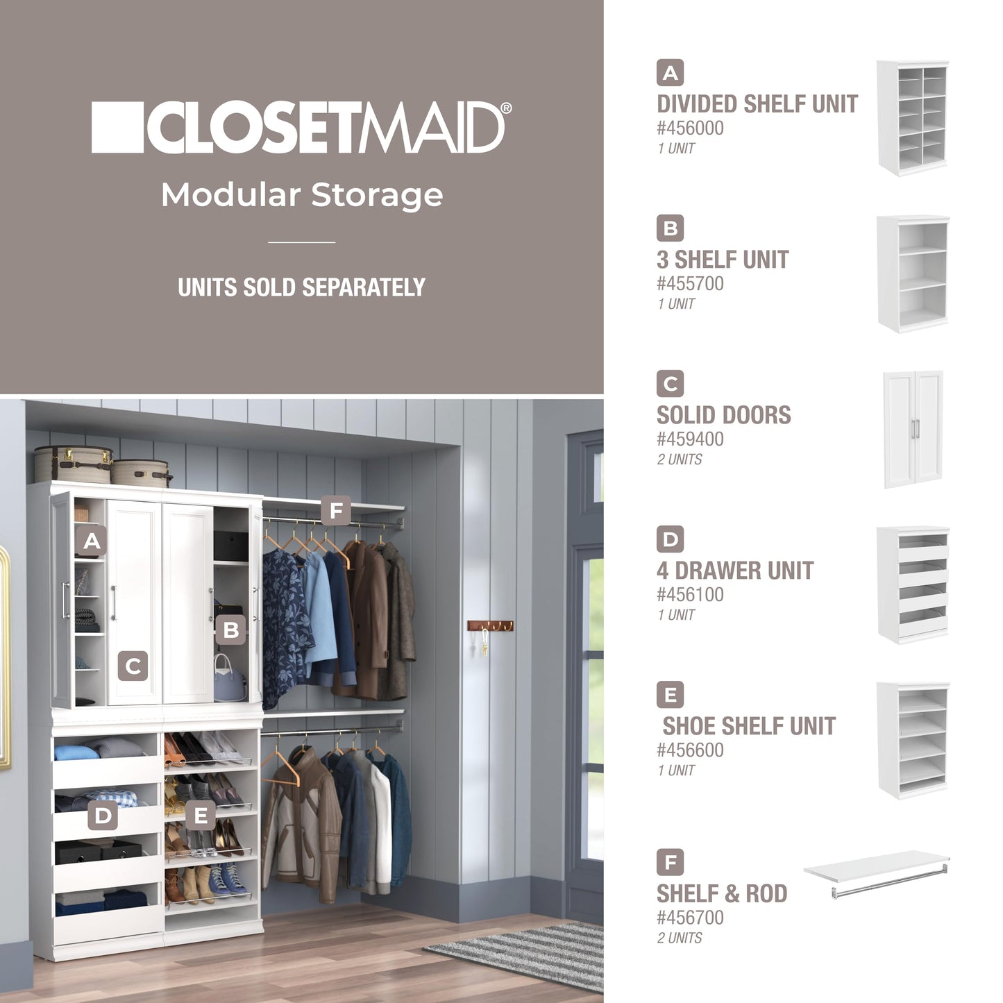 ClosetMaid Modular Storage Unit with 4 Drawers, Wood Closet Organizer, Stacking, Full Backer, Storage, Decorative Trim, White