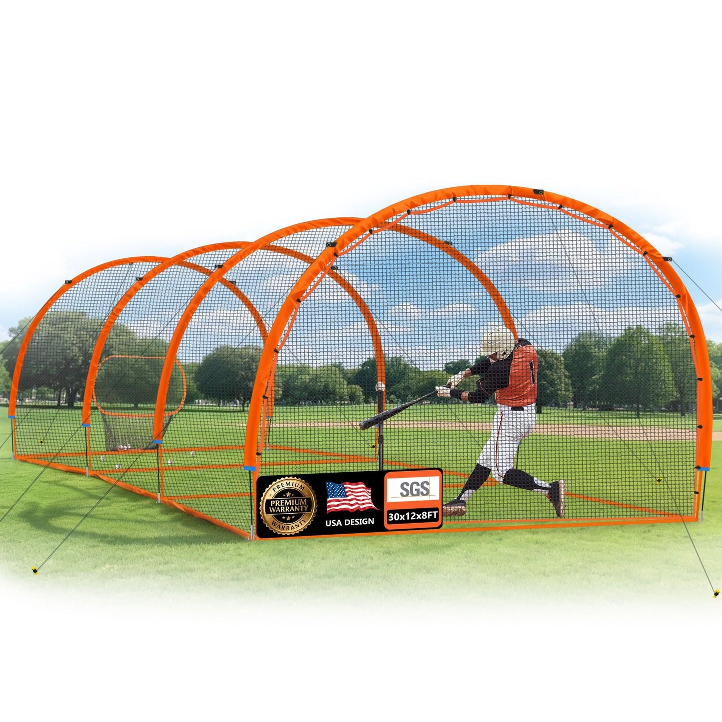 Baseball Batting Cage 30ft for Backyard, Baseball Training Equipment Netting Cages, Golf Softball Baseball Nets for Batting with Frame and Net, Hitting and Pitching Practice, Orange