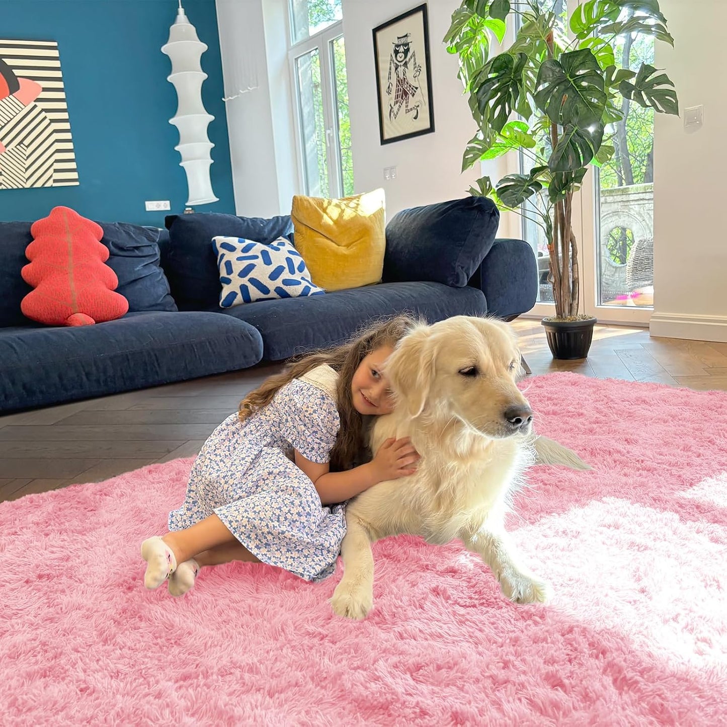 OLANLY Machine Washable Runner Rugs - Soft Fluffy Shaggy Design for Hallway & Bedroom | Pink 2x4 ft