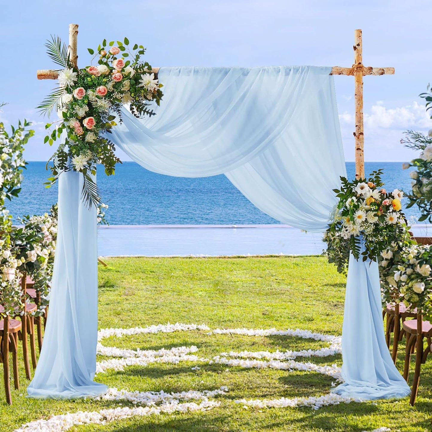 SiinvdaBZX 2 30" 20Ft Panels Wedding Arch Draping Fabric x Light Blue Sheer Chiffon Fabric Outdoor Extra Long