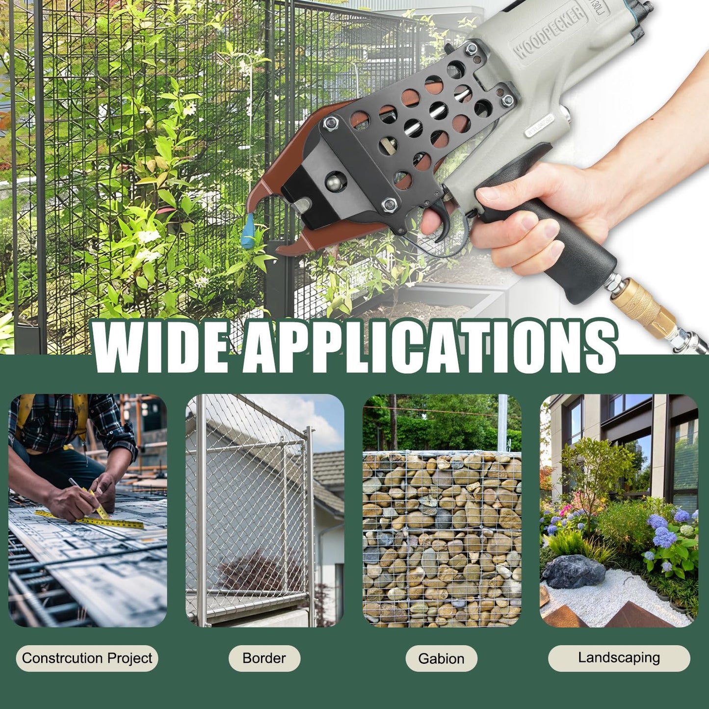 Woodpecker C130L 11 Gauge Pneumatic Heavy Duty Hog Ring Plier with 304 Stainless C50 Hog Ring Staples 1600PCS
