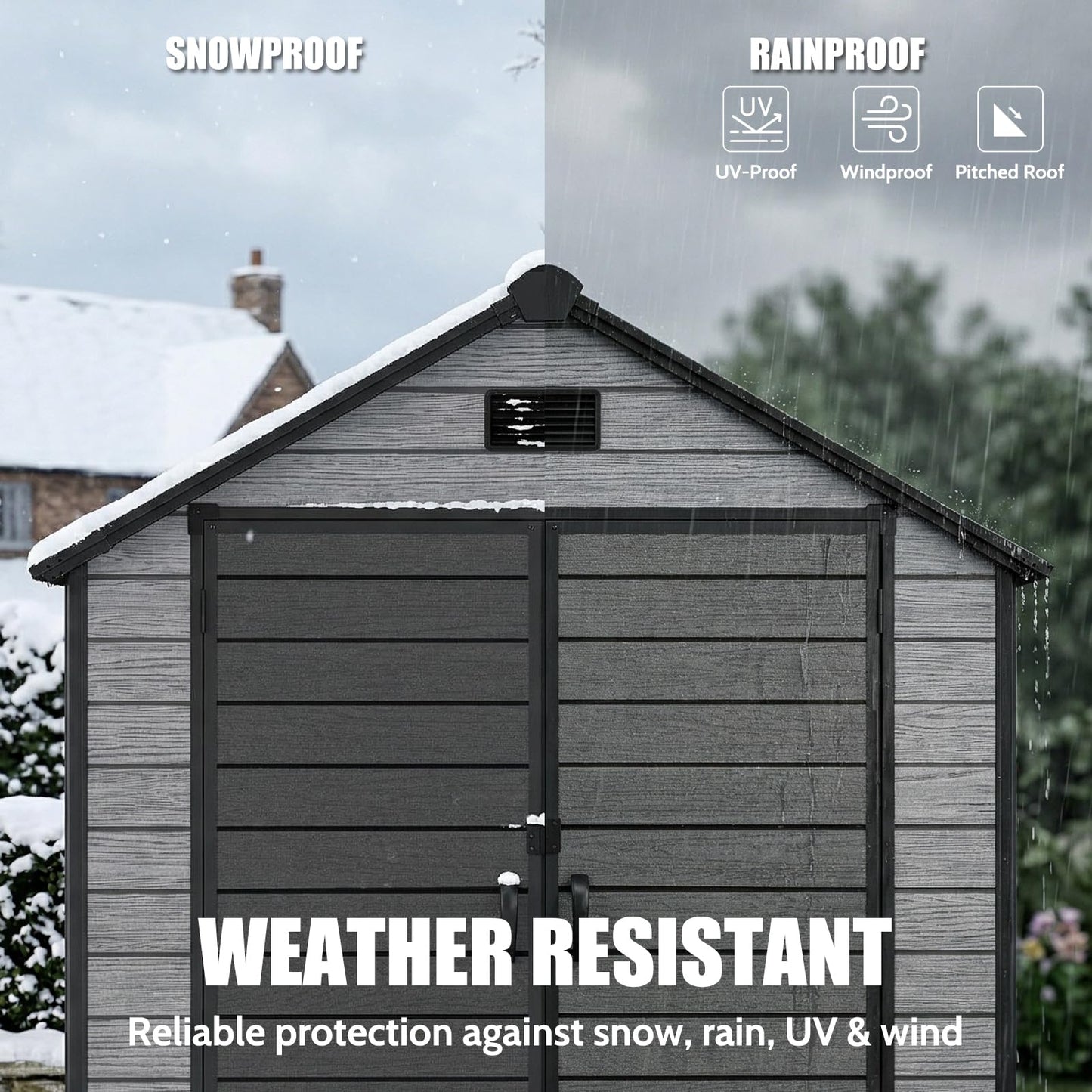 EHHLY 6x4.4 FT Outdoor Storage Shed with Floor, Durable 16mm Resin Shed for Backyard & Patio, Waterproof Lockable Tool Shed with Window & Vents for Bikes, Lawn Equipment & Garden Tools, Gray