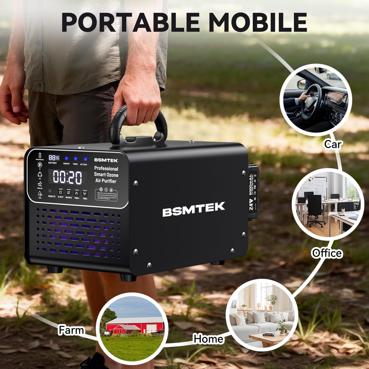 Cordless Ozone Generator - 1,000,000mg/h Professional Grade Covers 10000 Sq-Ft+, 2026 Upgraded Portable Deisgn with 2x 5000mAh Battery for 8-10 Hours Use, With Remote Control, Black