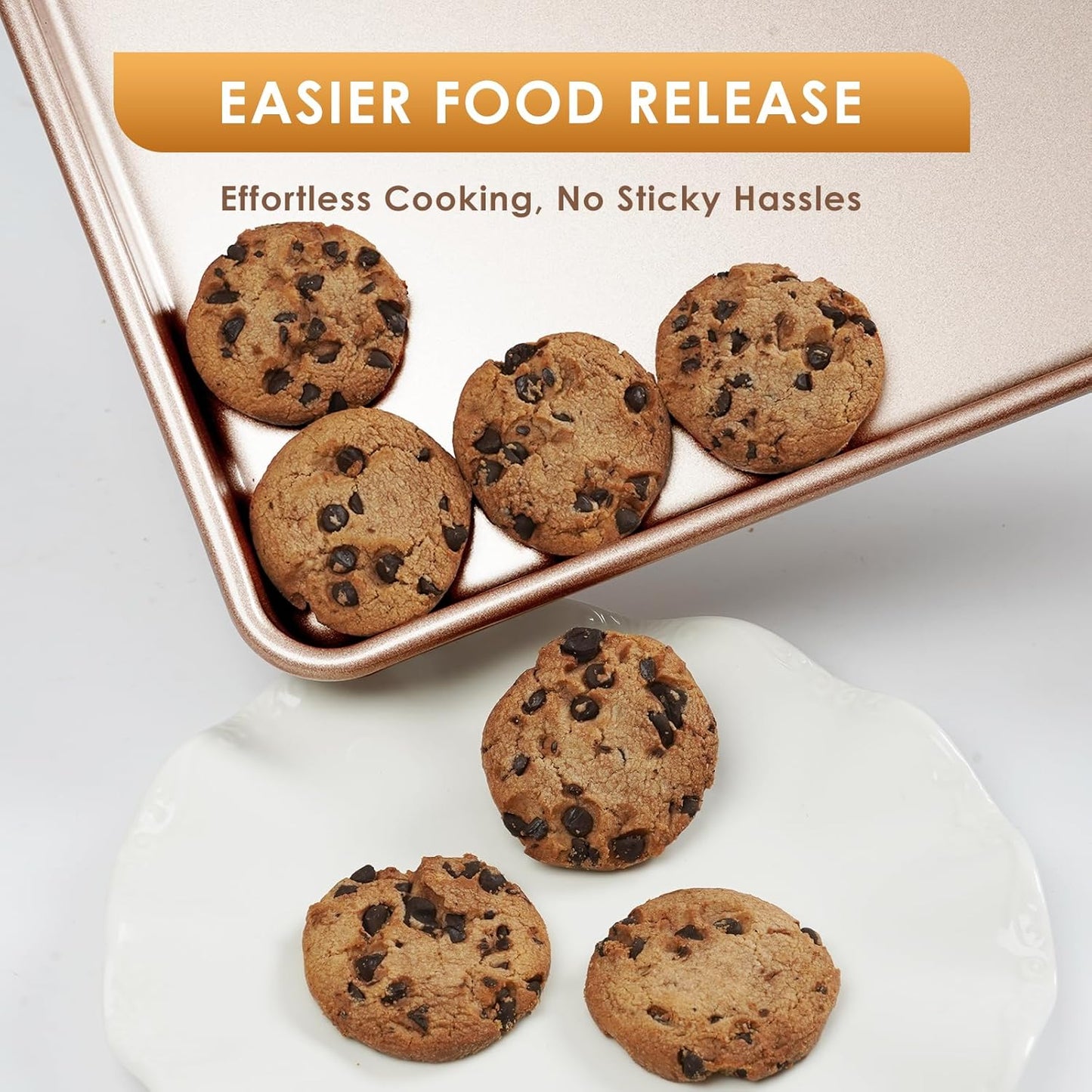Skiennix Baking Sheet Pan Set - Nonstick Cookie Sheets for Easy Baking | Heavy Duty Rose Gold, 3-Piece Set