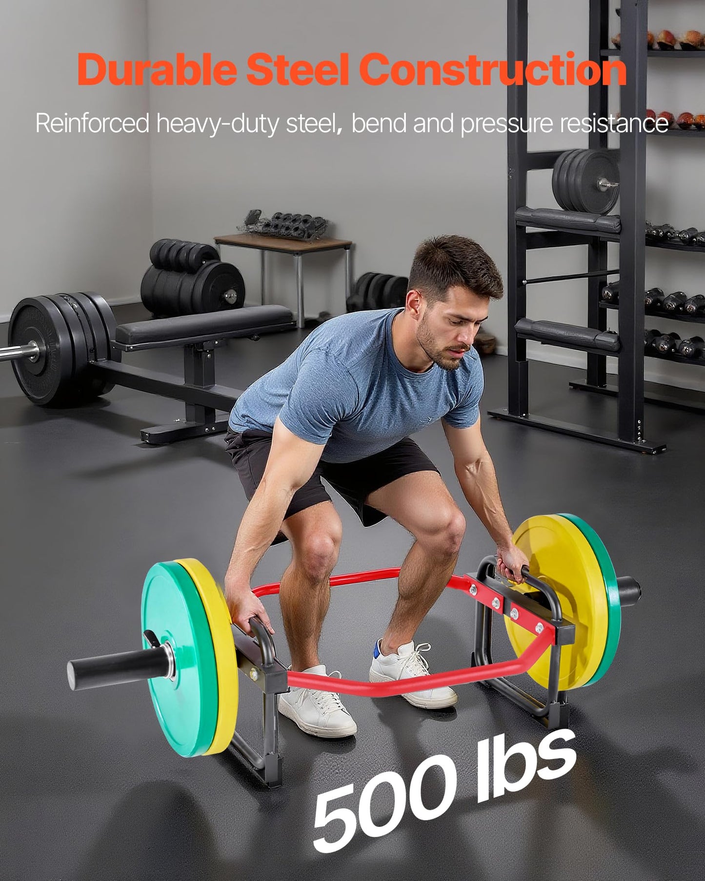VEVOR Trap Bar Hex Bar, 2-Inch Hex Barbell, 500 LBS Capacity Shrug Bars, Weightlifting and Strength Training Equipment, Home Gym for Squats, Deadlifts, Shoulder Presses (Red)