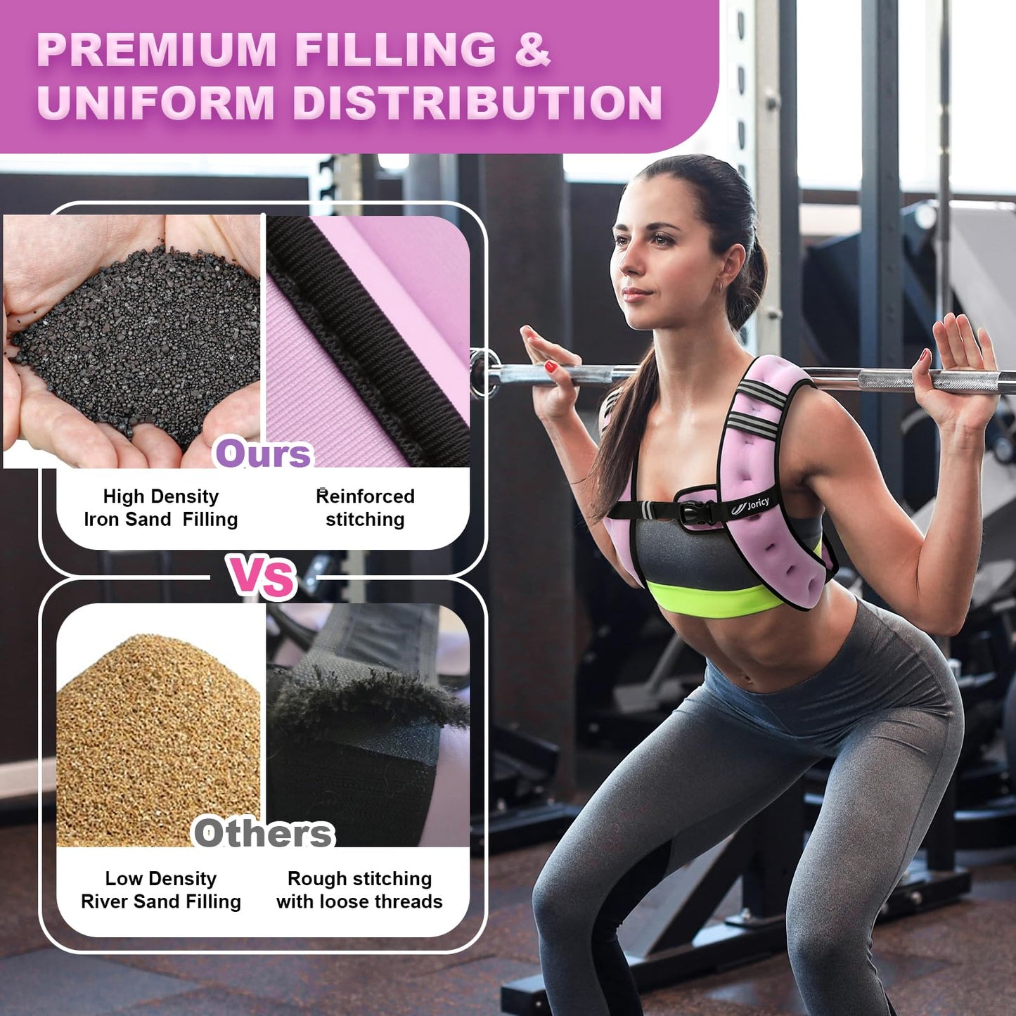 Weighted Vest for Woman Men 15lb Weight Vest with Reflective Stripe, Rucking Running Vests for Workout Walking Strength Training Weight Loss Fitness Muscle Building Weightlifting Light Purple