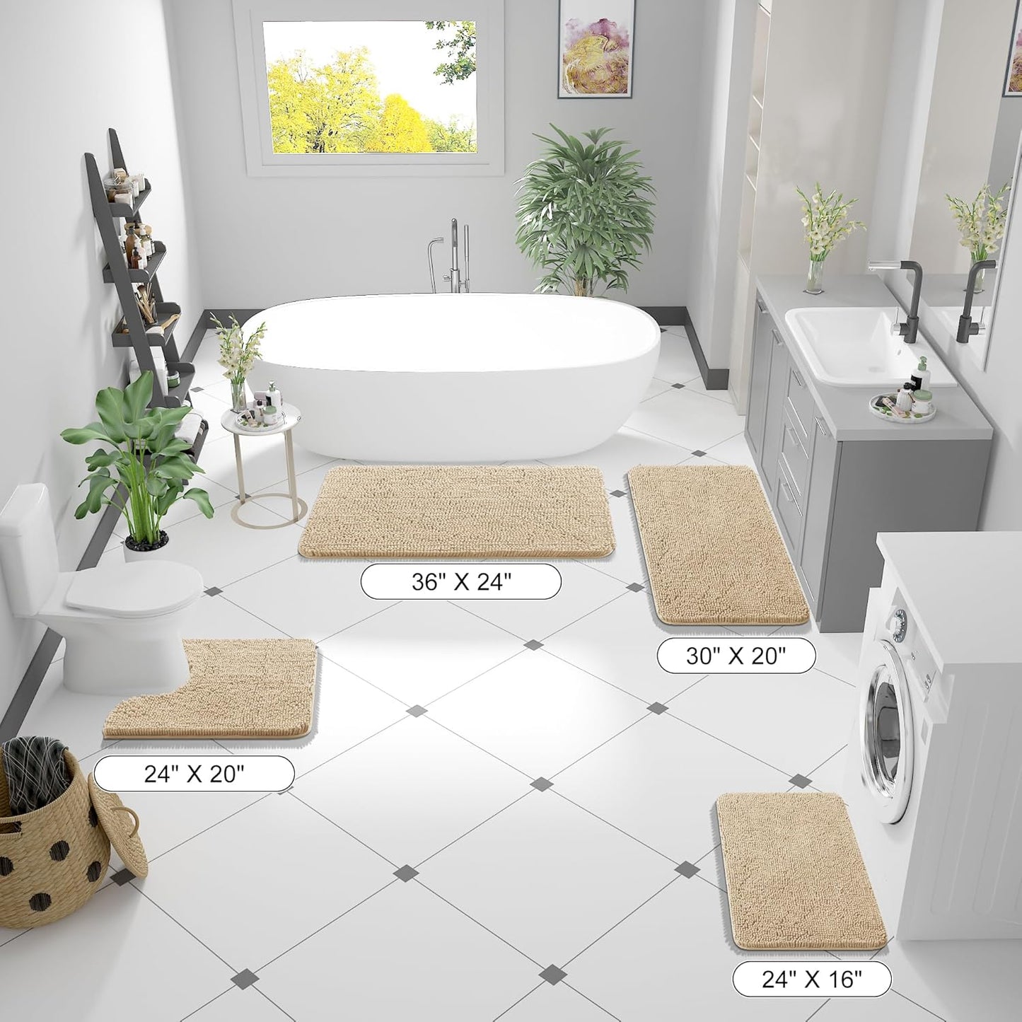 OLANLY Large Bathroom Rugs - Extra Soft Chenille Bath Mats | Quick-Dry, Machine Washable, 59x35, Beige