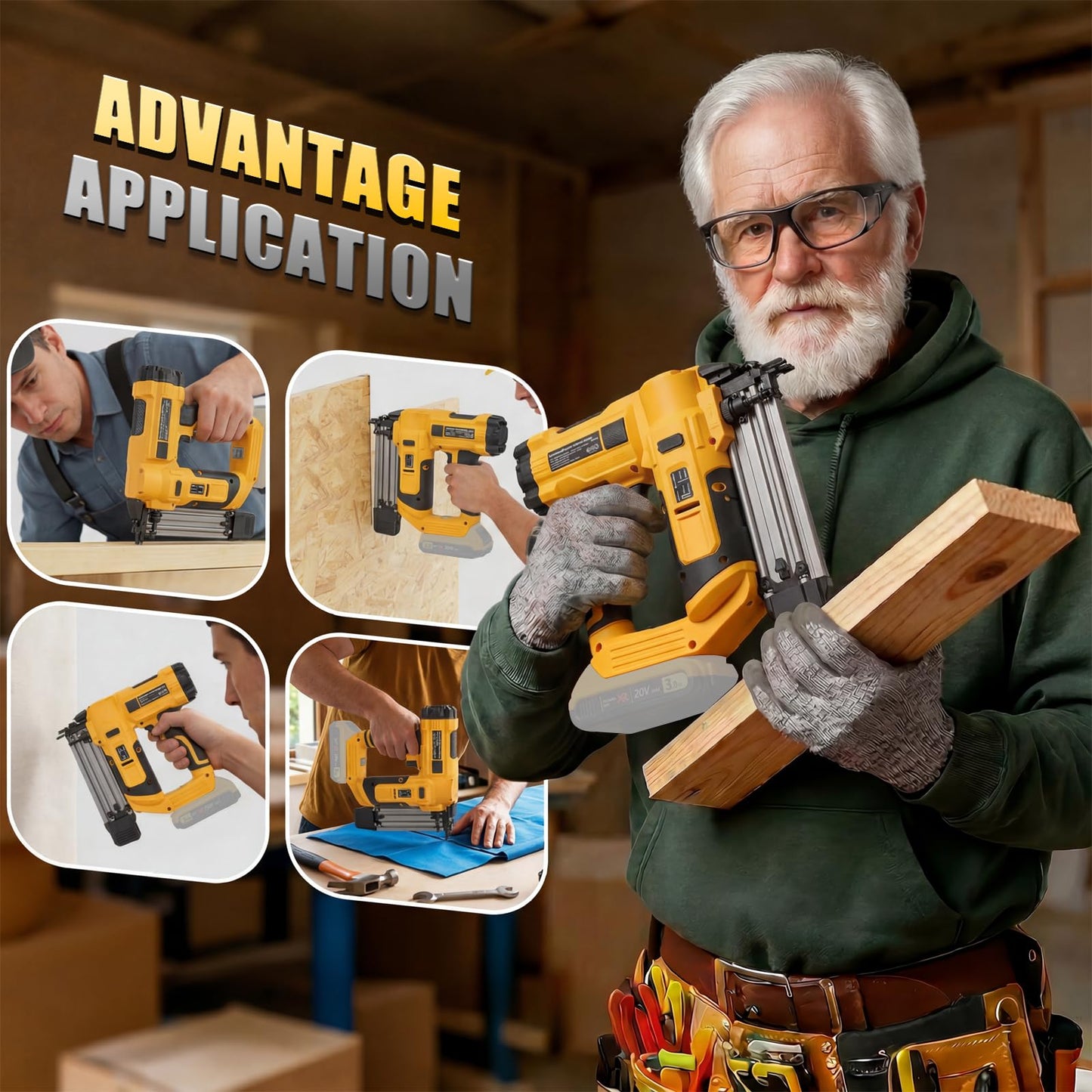 2 in 1 Cordless Brad Nailer Compatible with Dewalt 20V MAX Battery(NO Battery):Electric Nail Gun for Wood, Trim Work, DIY - A Nice Gift for a Husband or Father (Yellow and black)
