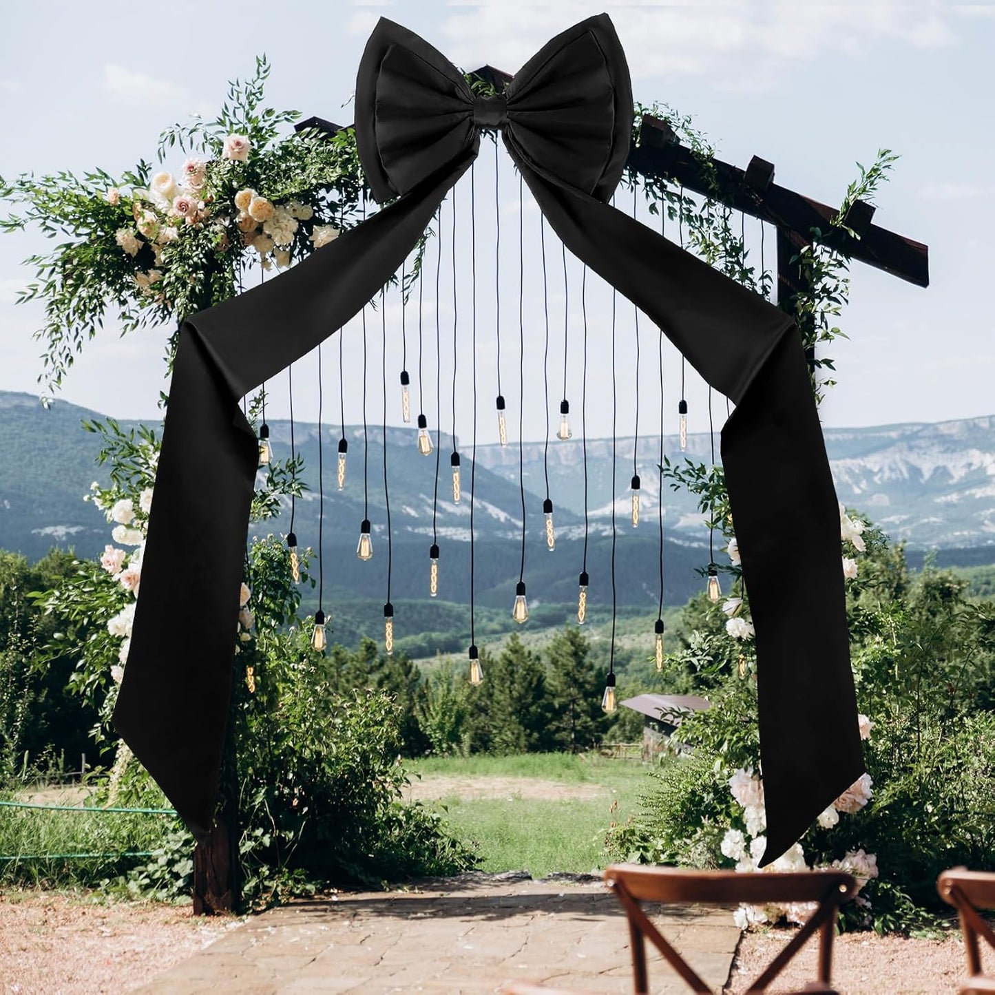 Wavwavw Giant Black Bow Decor - Oversized Satin Ribbon Tie for Weddings & Parties | 75x18 Inch