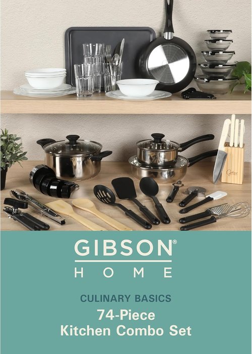 Gibson Home 74-Piece Kitchen in a Box | Complete Cookware, Dinnerware & Utensils Set