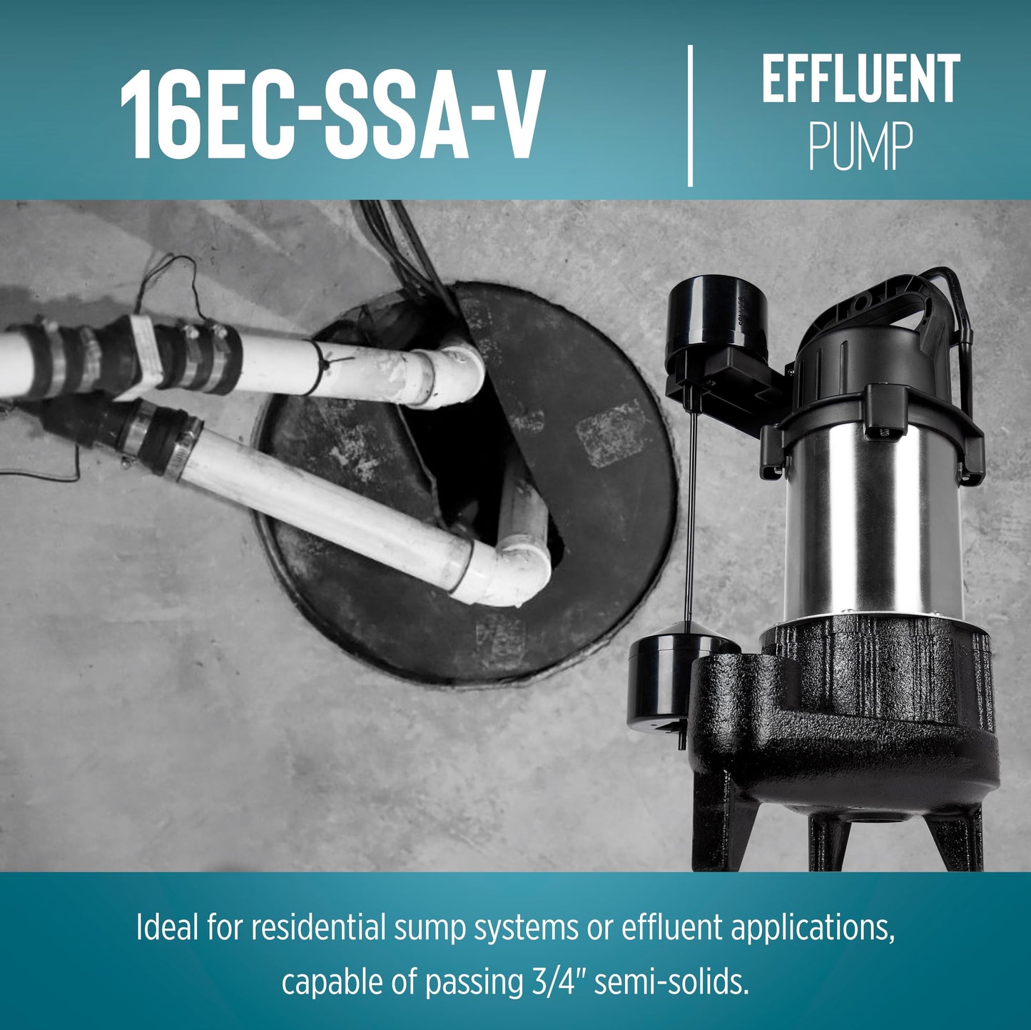 Little Giant 16EC-SSA-V 115 Volt, 1 HP, 4800 GPM Sump or Light Effluent Pump with Piggy-back Vertical Switch, 10-Ft. Cord, Black, 14942785